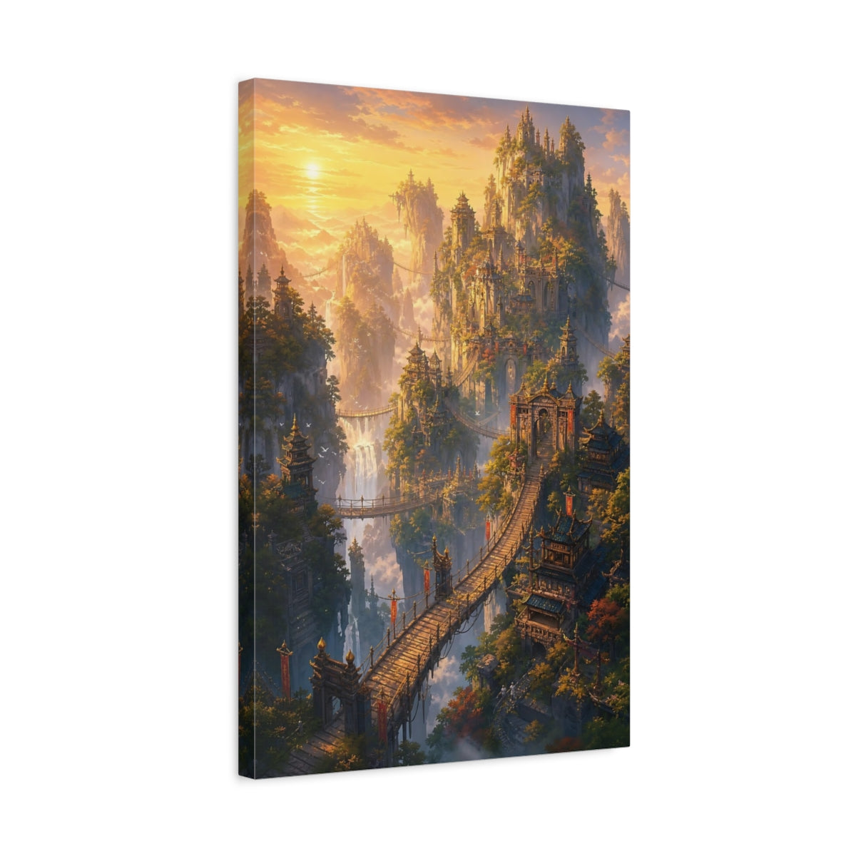 Side Mockup 3. Sunlit Skybridge City shown as canvas print