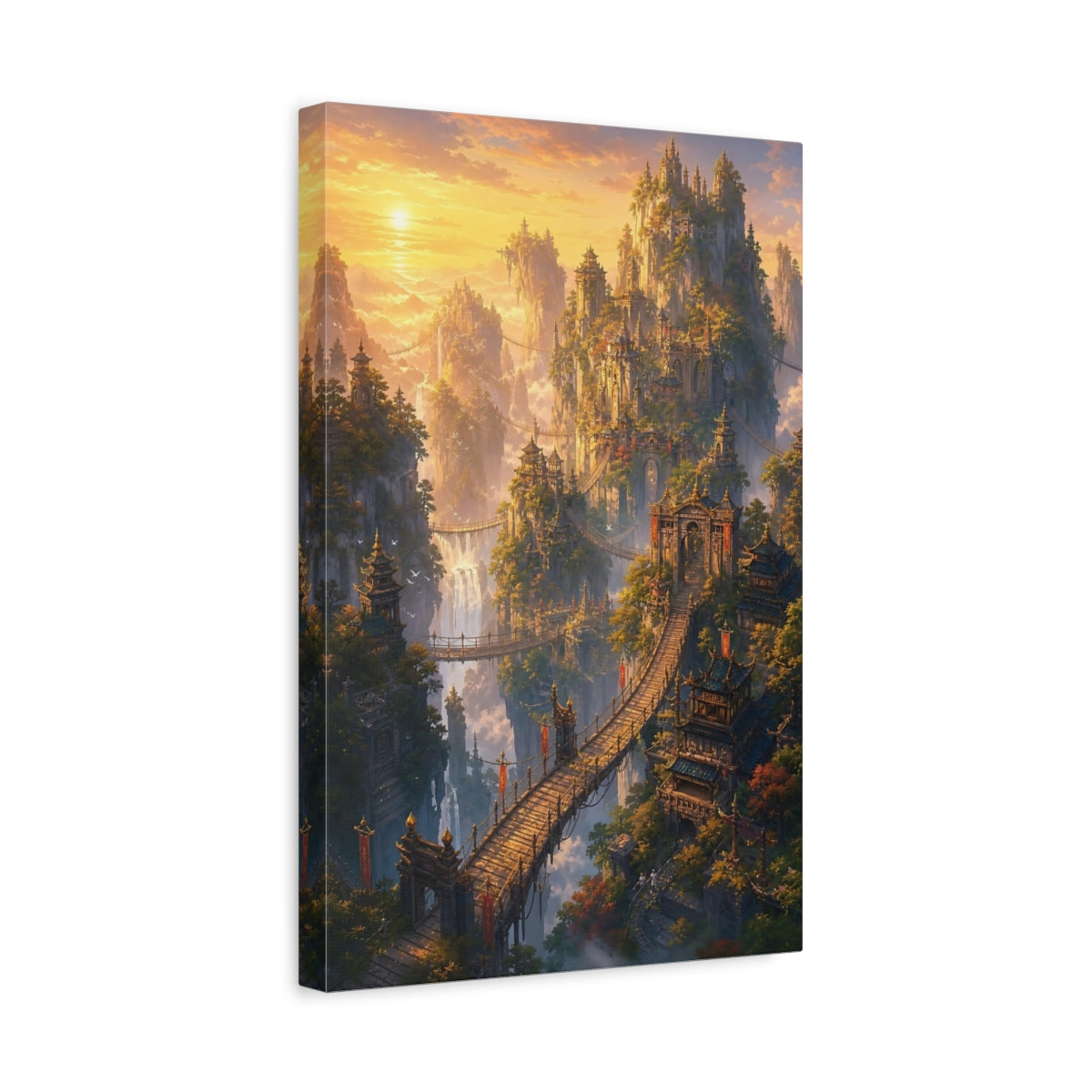 Side Mockup 4. Sunlit Skybridge City shown as canvas print