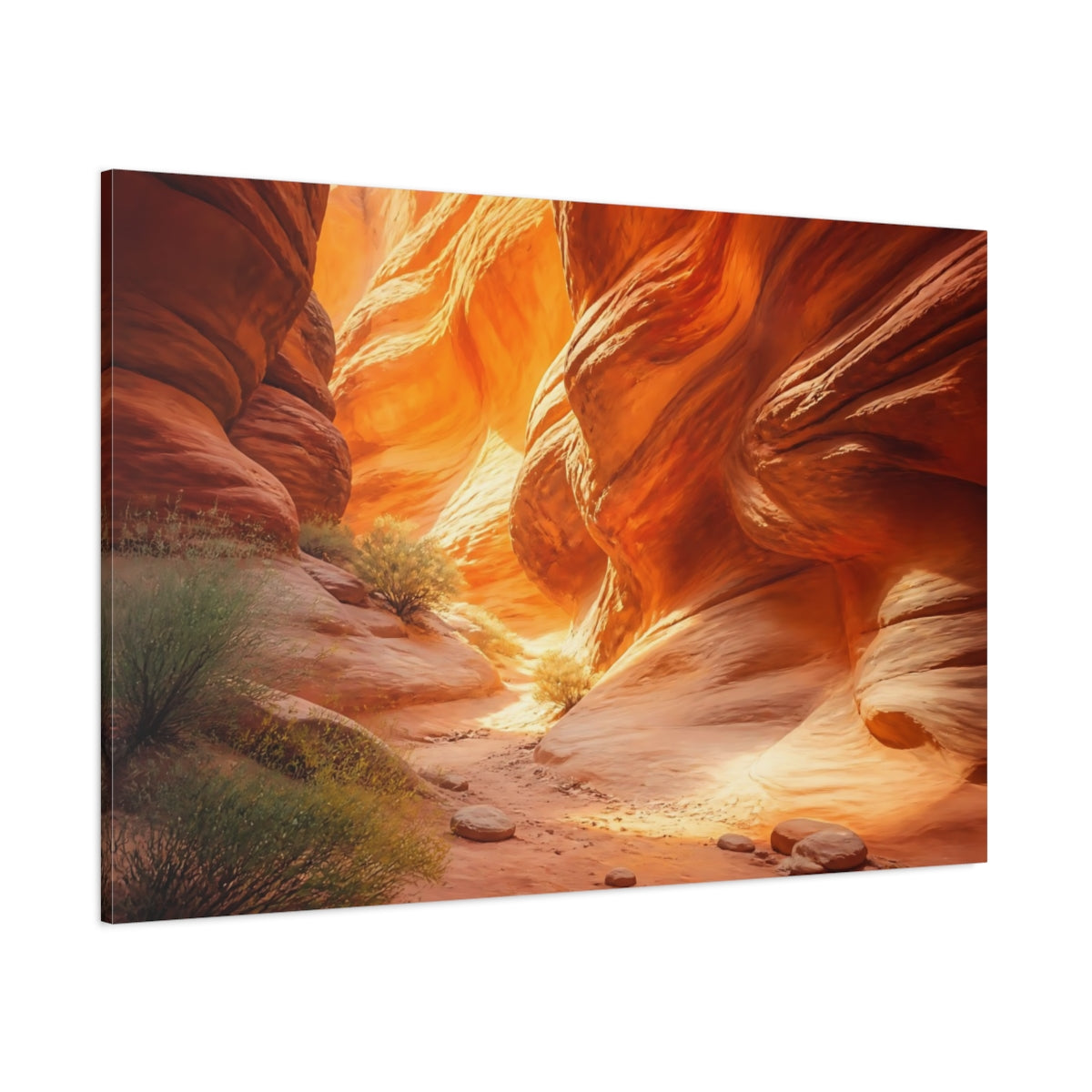 Side Mockup 1. Sunlit Slot Canyon shown as canvas print
