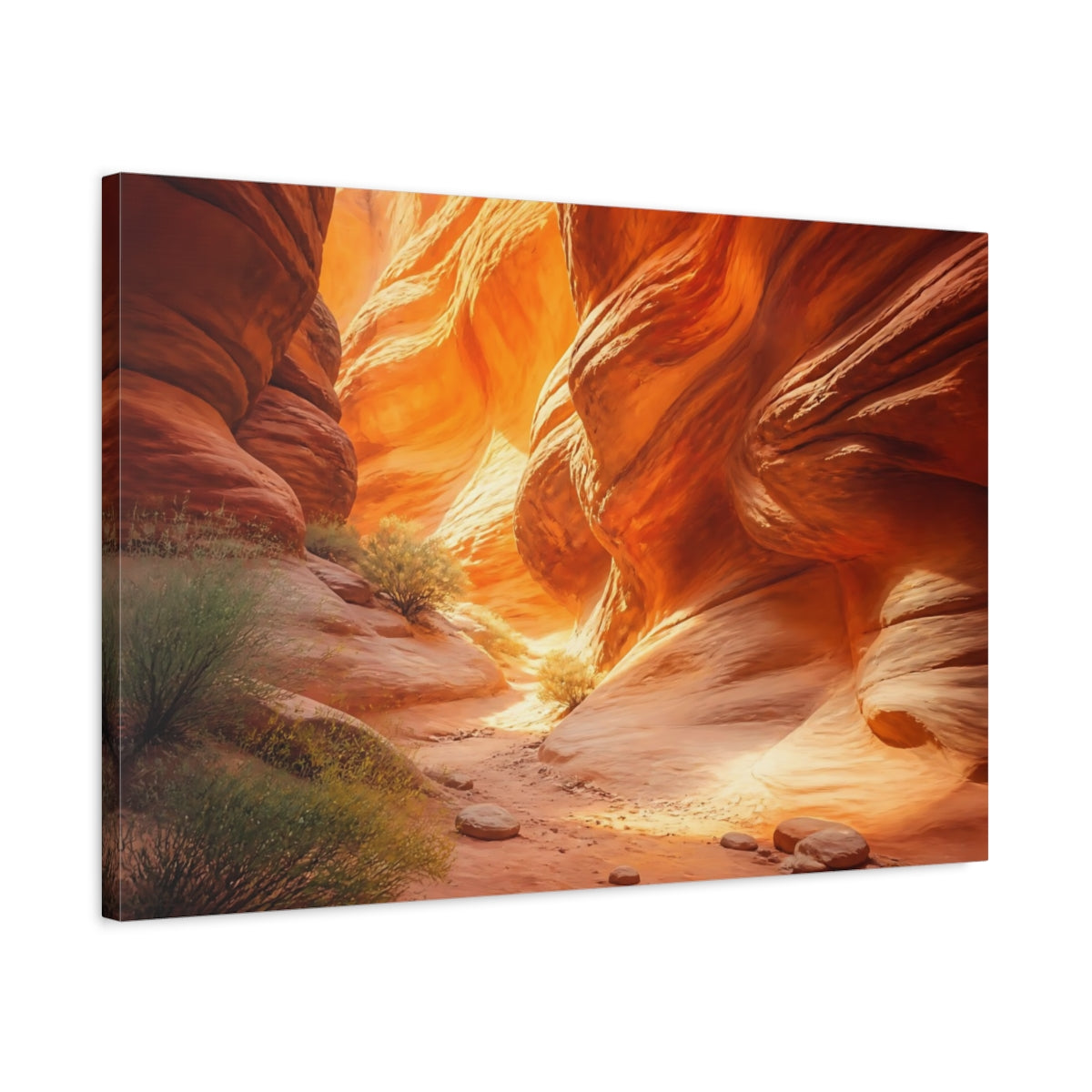 Side Mockup 2. Sunlit Slot Canyon shown as canvas print