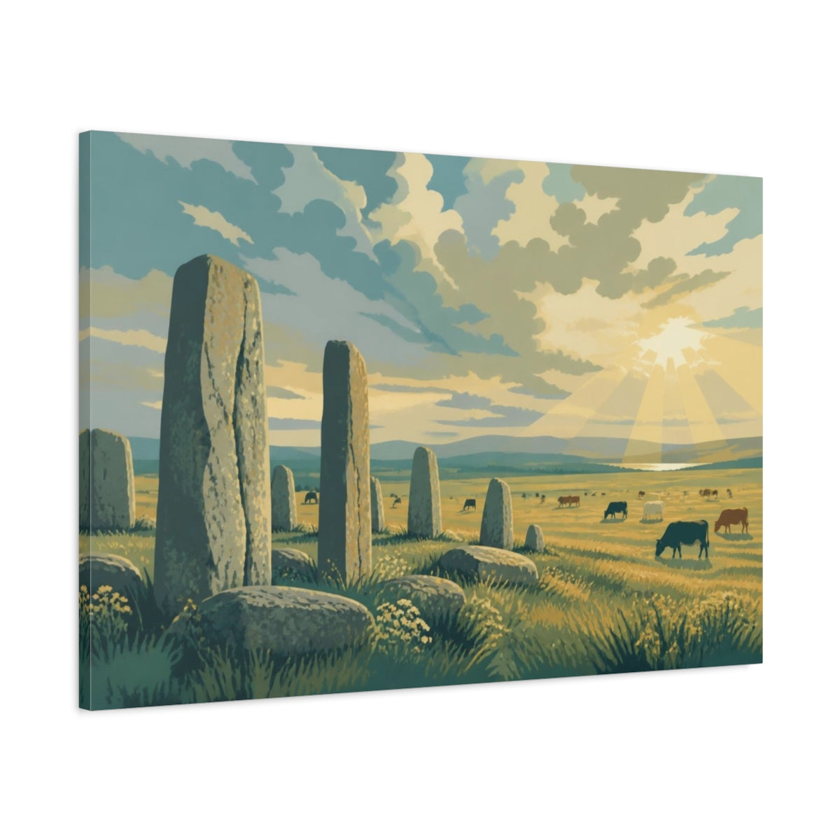 Main Mockup. Sunlit Stone Circle shown as canvas print