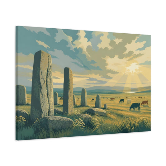 Main Mockup. Sunlit Stone Circle shown as canvas print