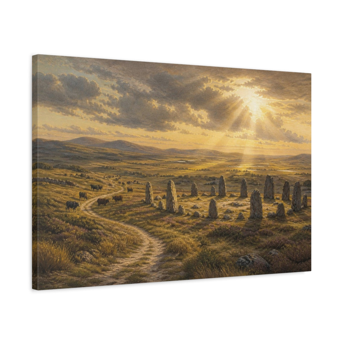 Side Mockup 2. Sunlit Stone Circle shown as canvas print