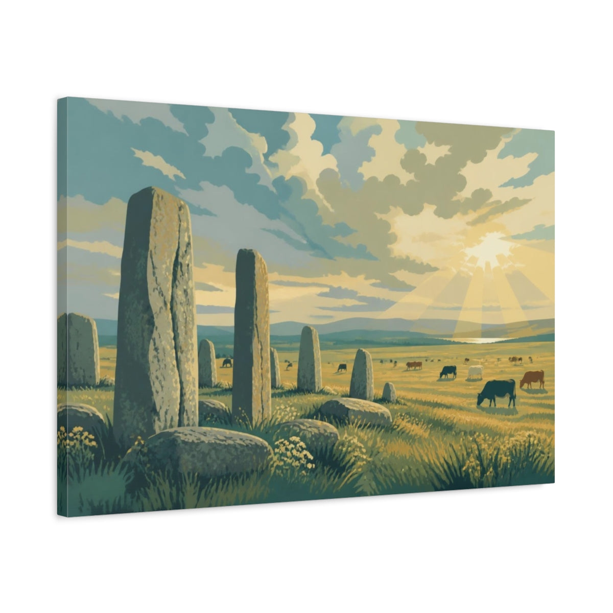 Side Mockup 2. Sunlit Stone Circle shown as canvas print