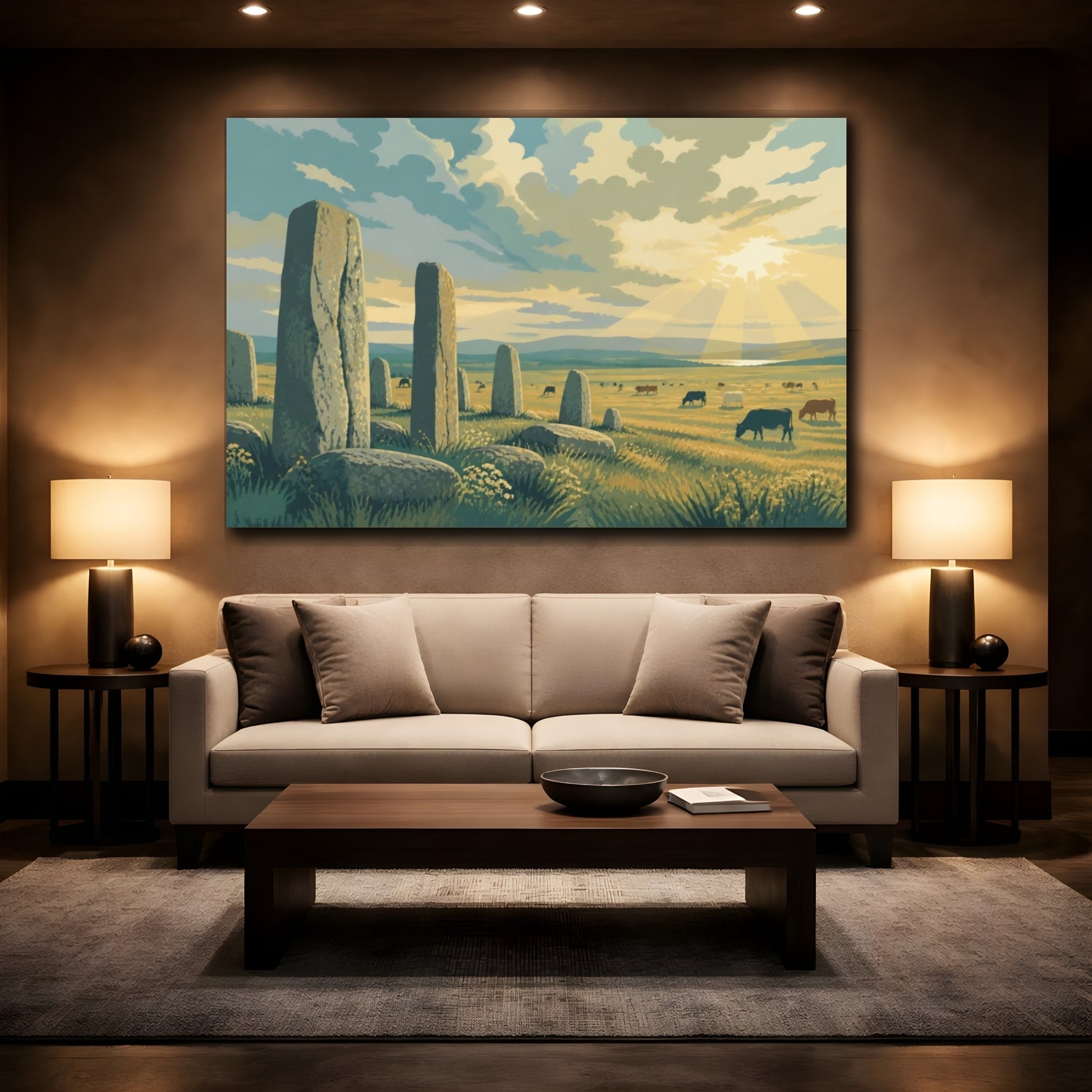 Mockup 2. Sunlit Stone Circle shown as canvas print