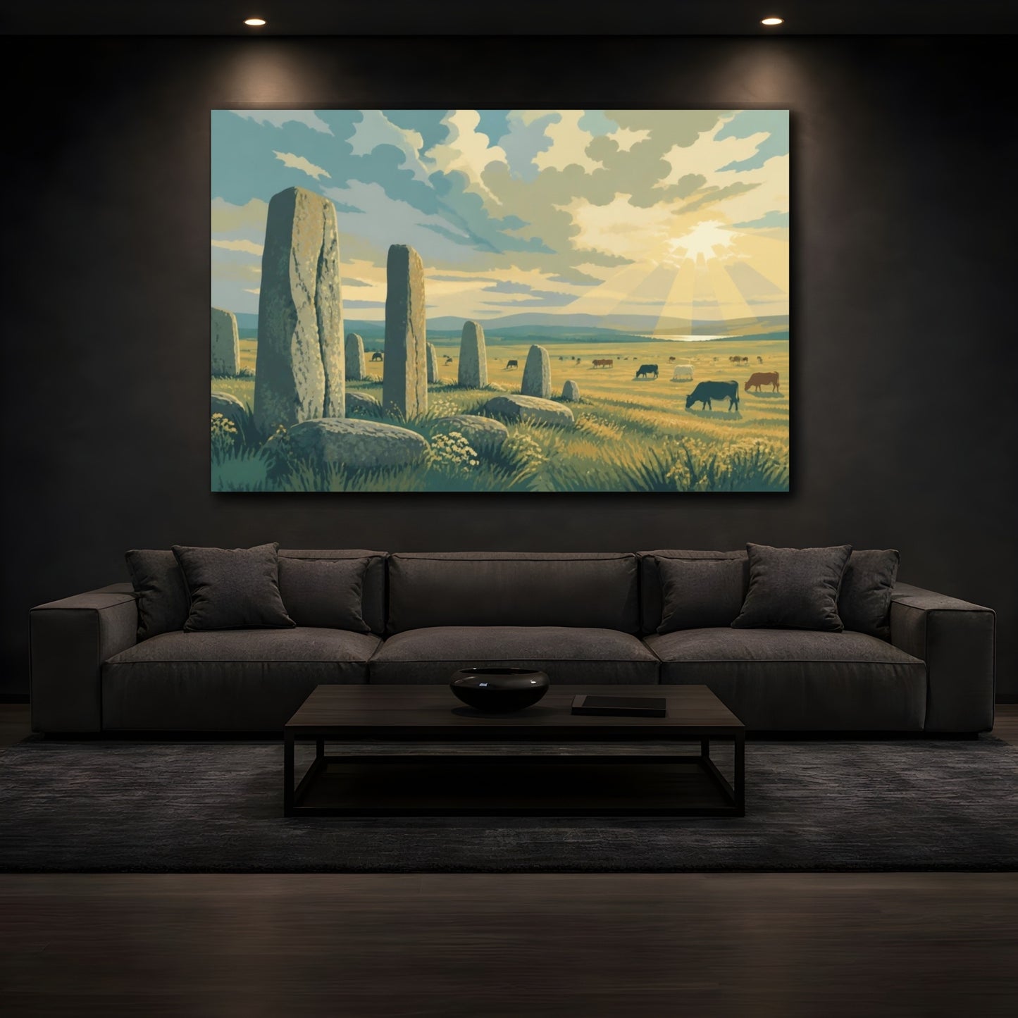 Mockup 3. Sunlit Stone Circle shown as canvas print