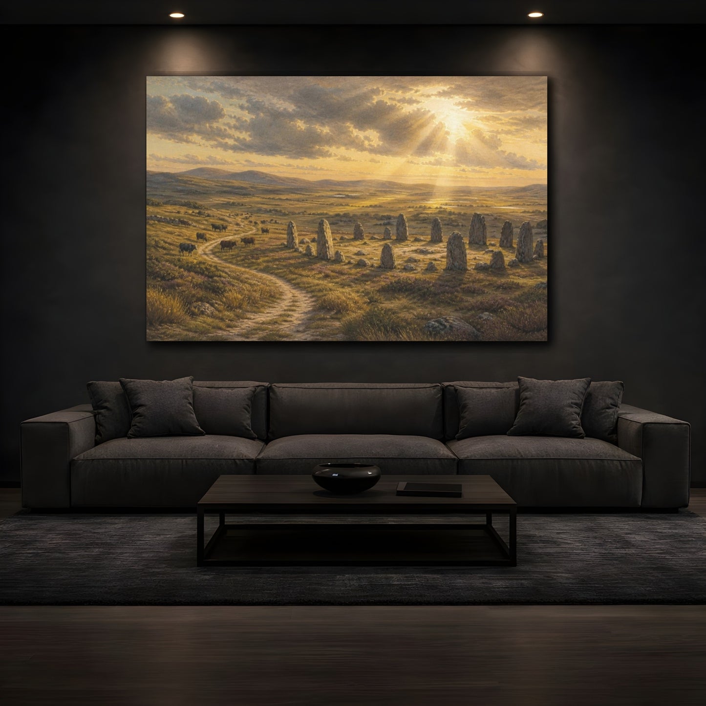 Mockup 3. Sunlit Stone Circle shown as canvas print