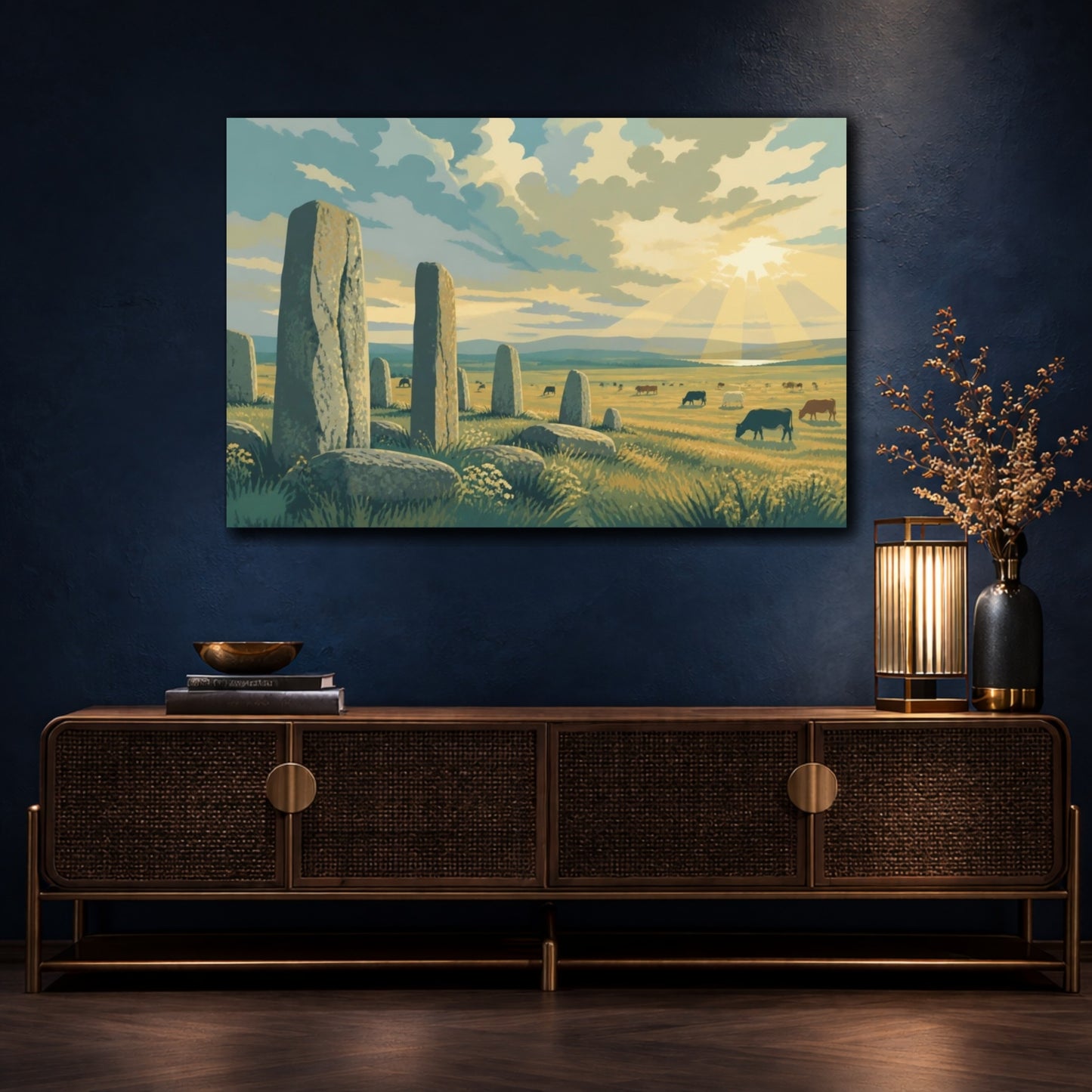 Mockup 4. Sunlit Stone Circle shown as canvas print