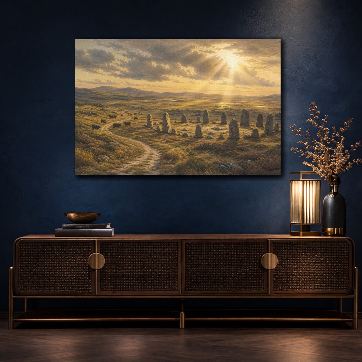 Mockup 4. Sunlit Stone Circle shown as canvas print