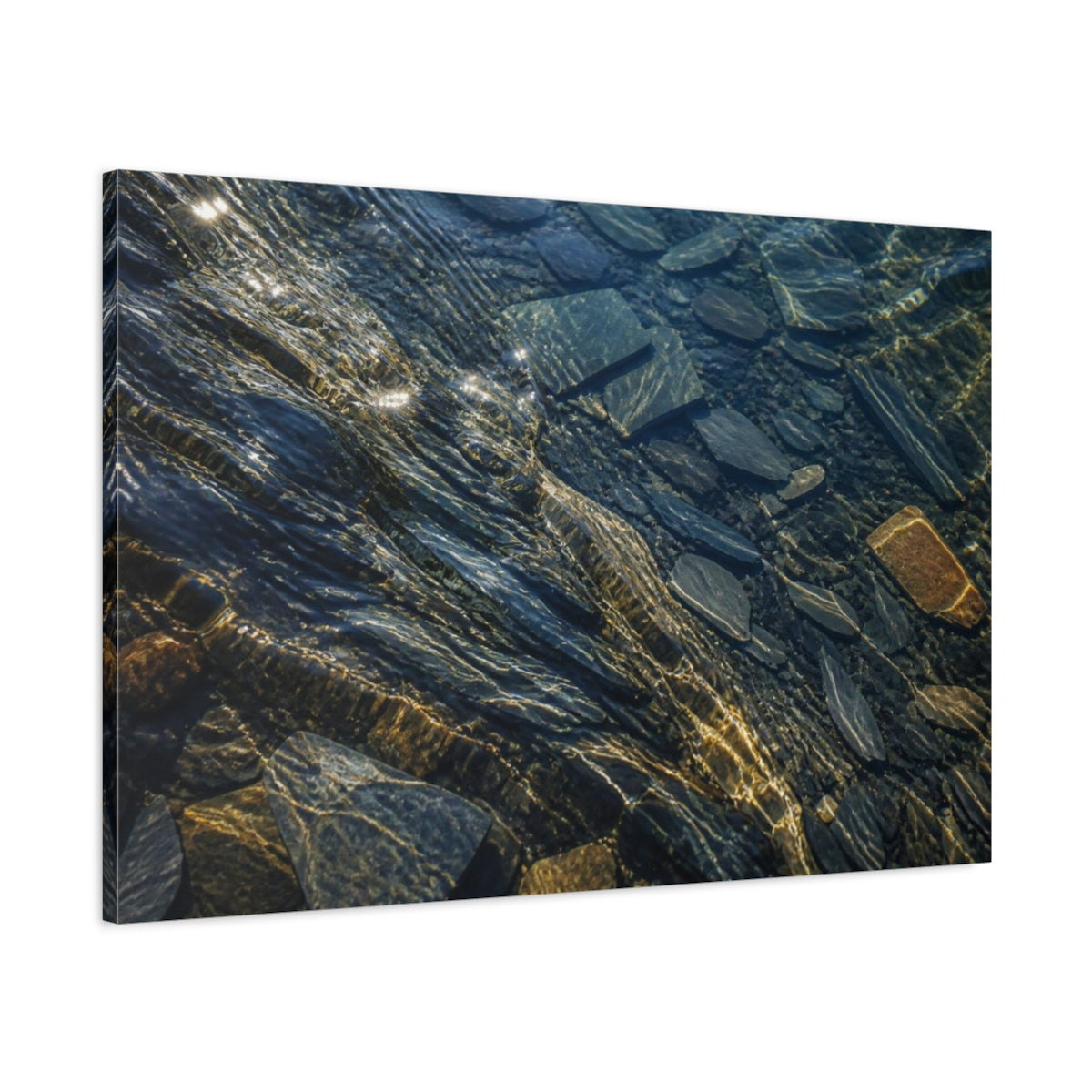 Main Mockup. Sunlit Submerged Slate Fragments shown as canvas print