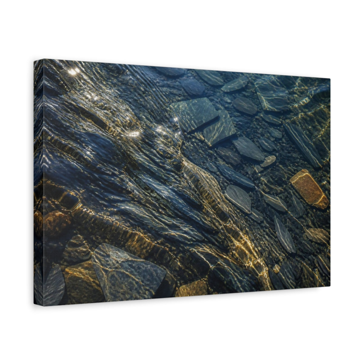 Side Mockup 4. Sunlit Submerged Slate Fragments shown as canvas print