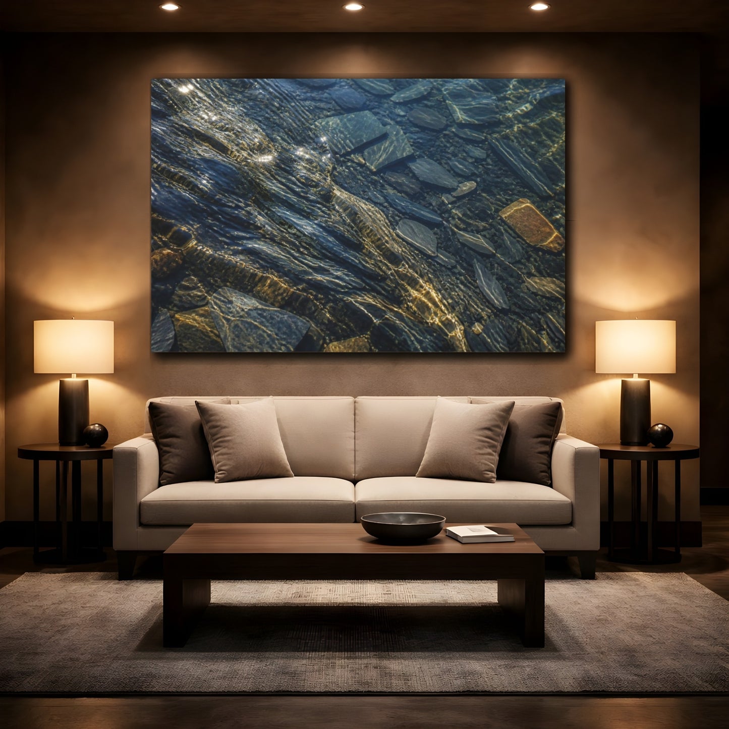 Mockup 2. Sunlit Submerged Slate Fragments shown as canvas print