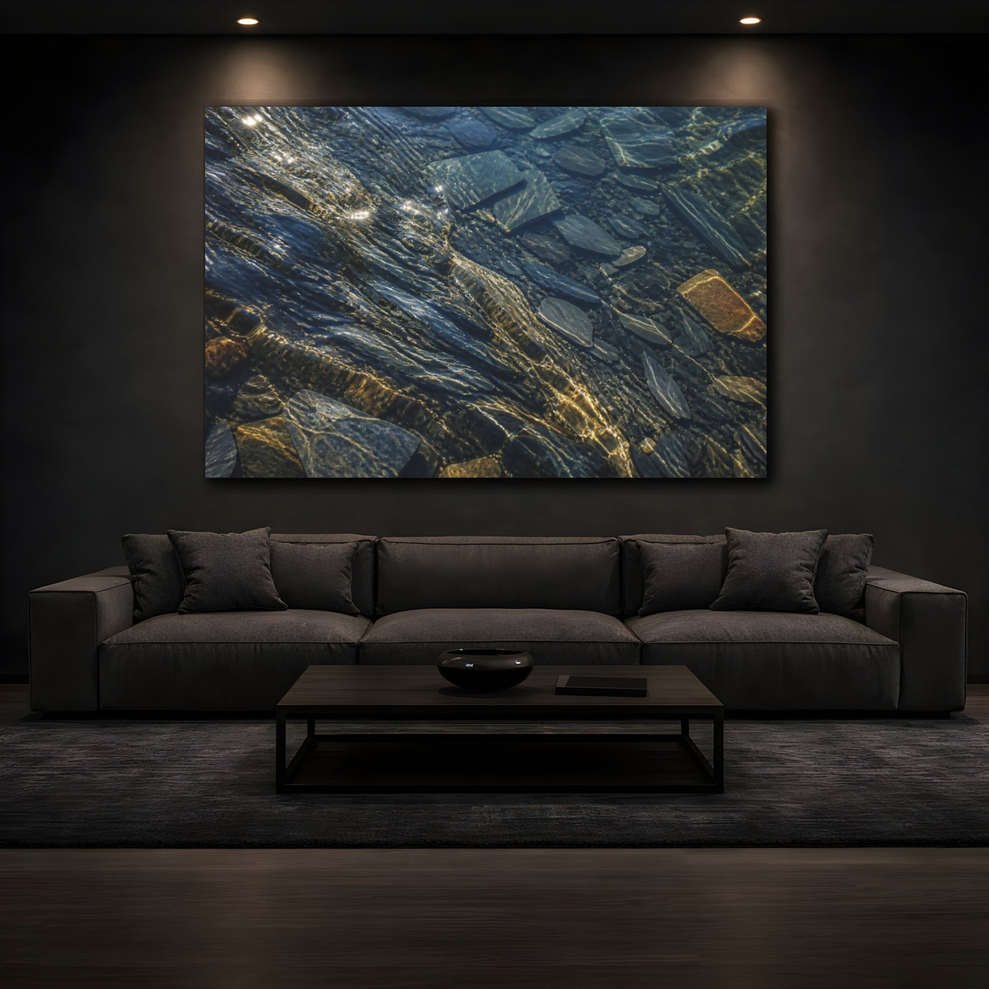 Mockup 3. Sunlit Submerged Slate Fragments shown as canvas print