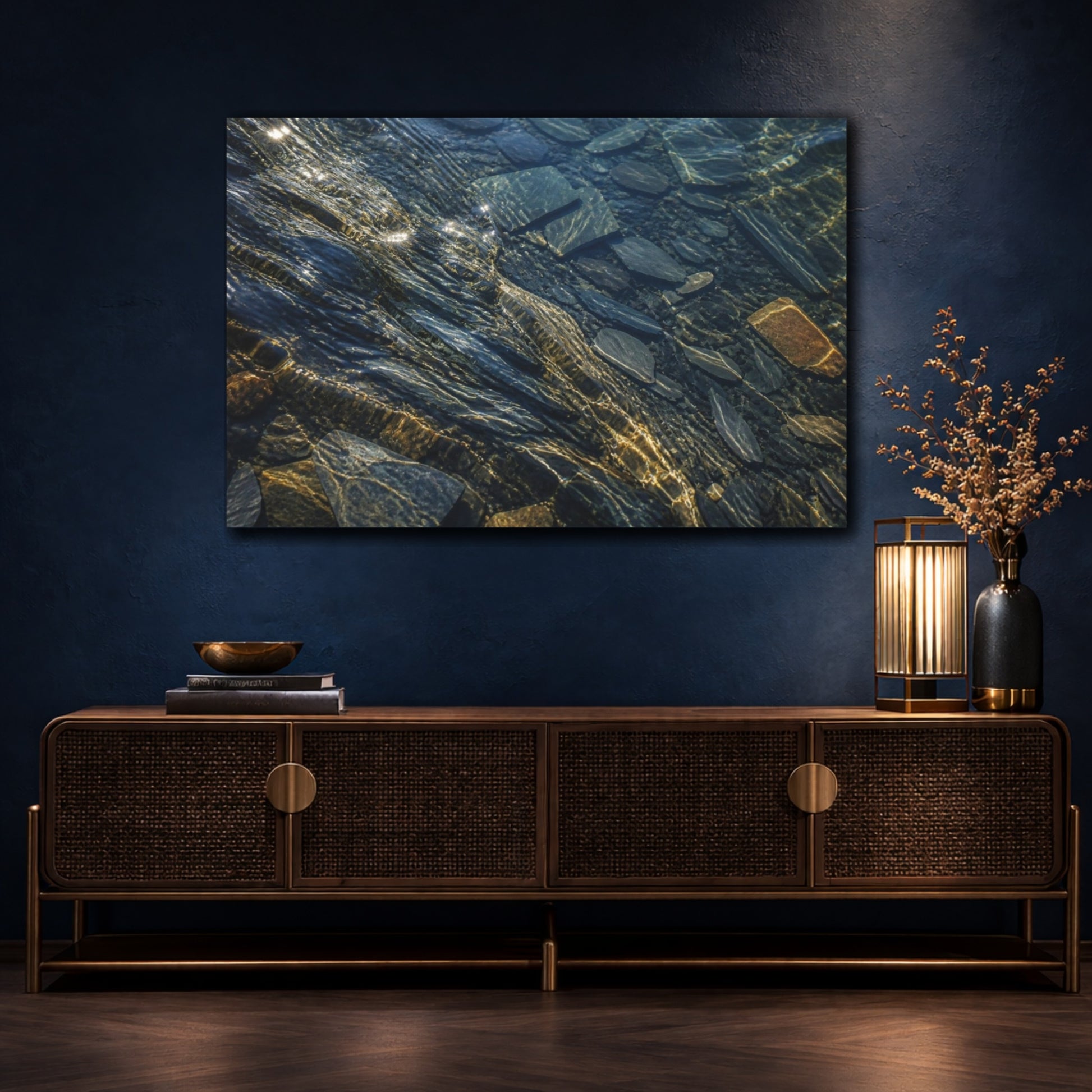 Mockup 4. Sunlit Submerged Slate Fragments shown as canvas print