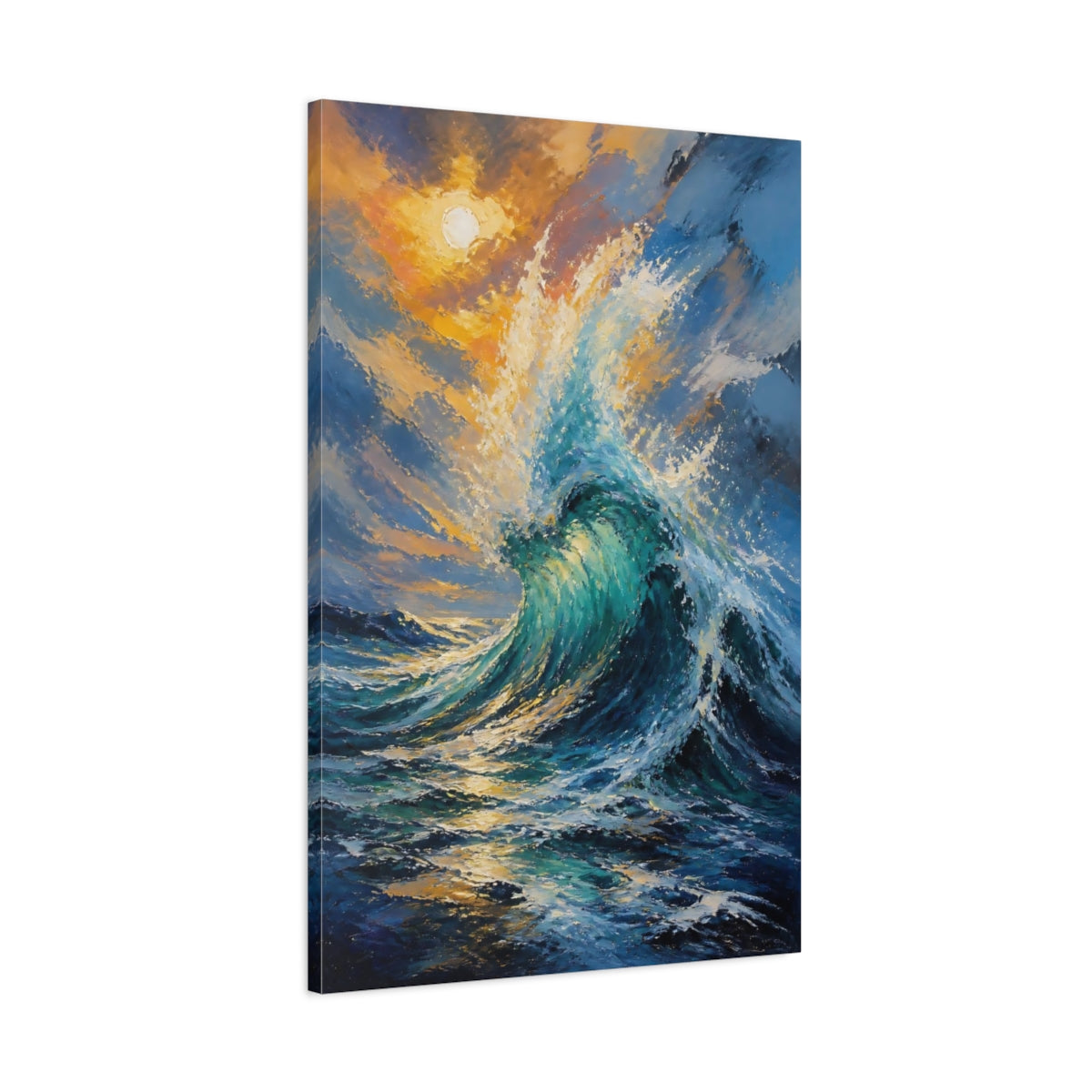 Main Mockup. Sunlit Turquoise Wave shown as canvas print