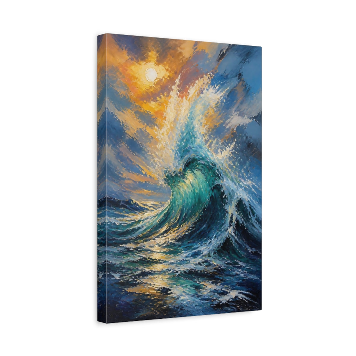 Side Mockup 4. Sunlit Turquoise Wave shown as canvas print