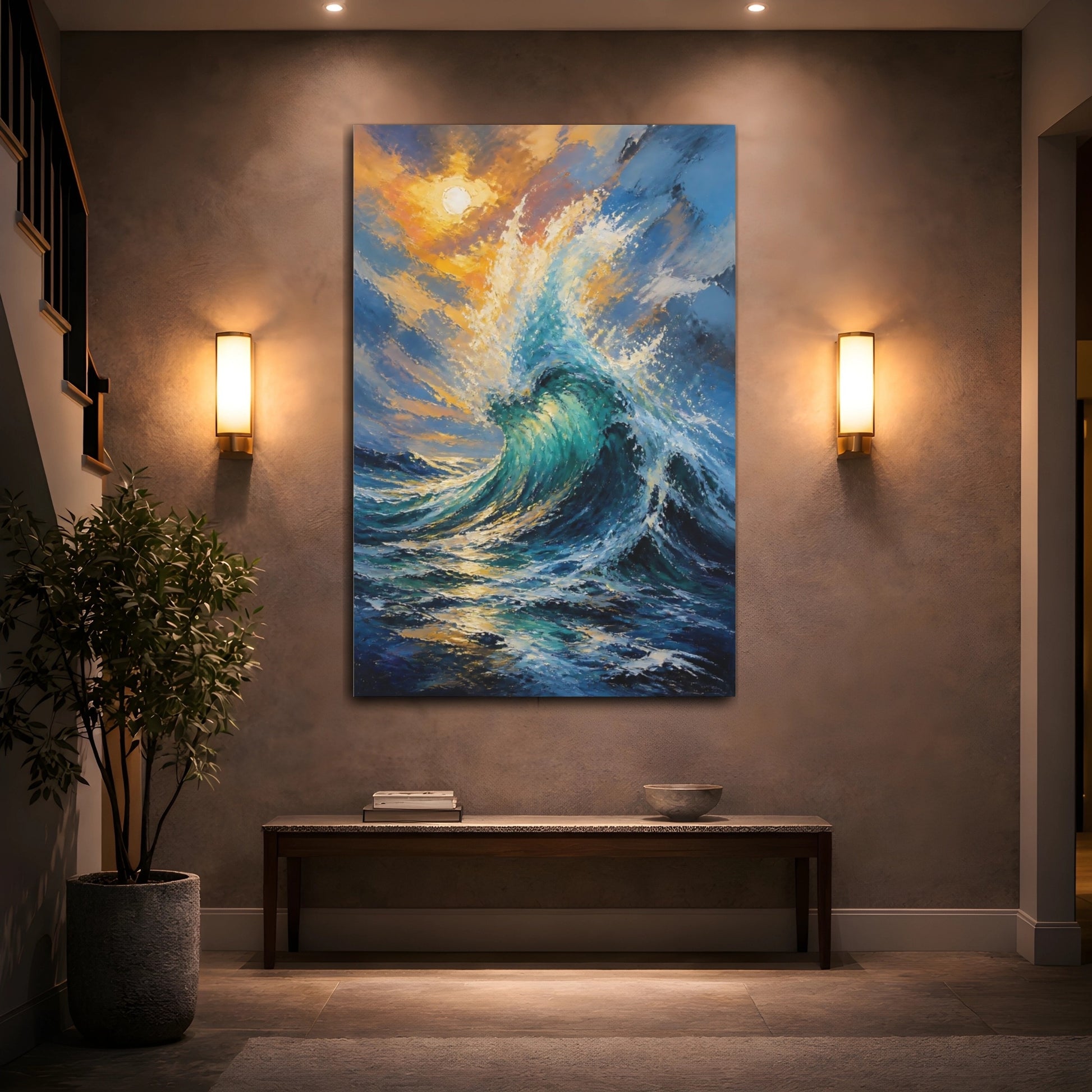 Mockup 2. Sunlit Turquoise Wave shown as canvas print