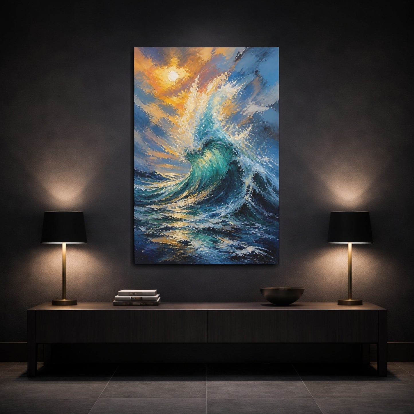 Mockup 3. Sunlit Turquoise Wave shown as canvas print