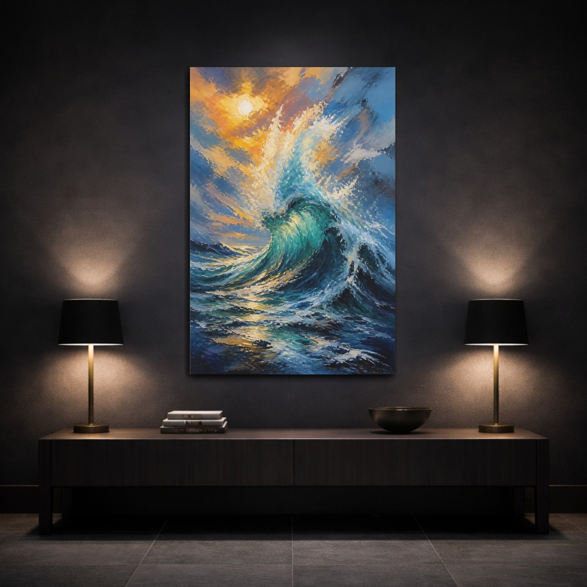 Mockup 3. Sunlit Turquoise Wave shown as canvas print