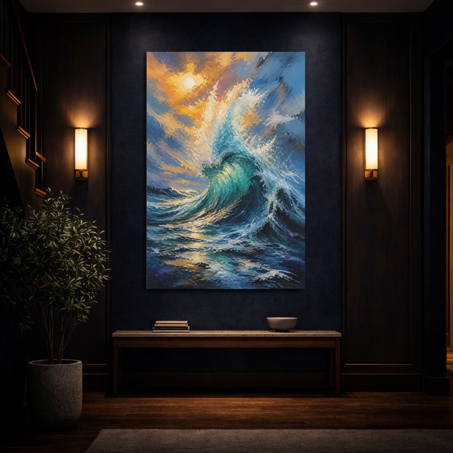 Mockup 4. Sunlit Turquoise Wave shown as canvas print