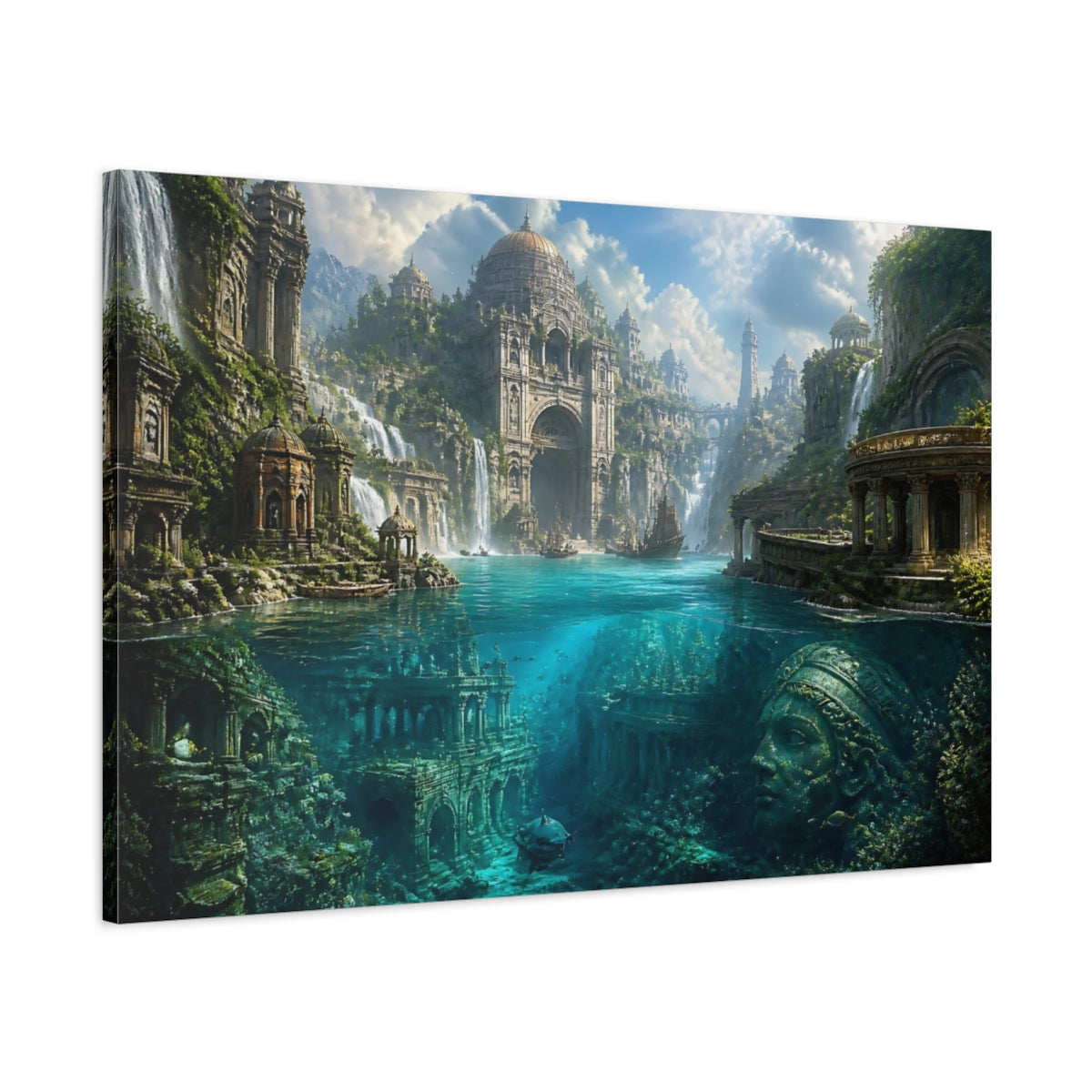 Main Mockup. Sunlit Underwater City Ruins shown as canvas print
