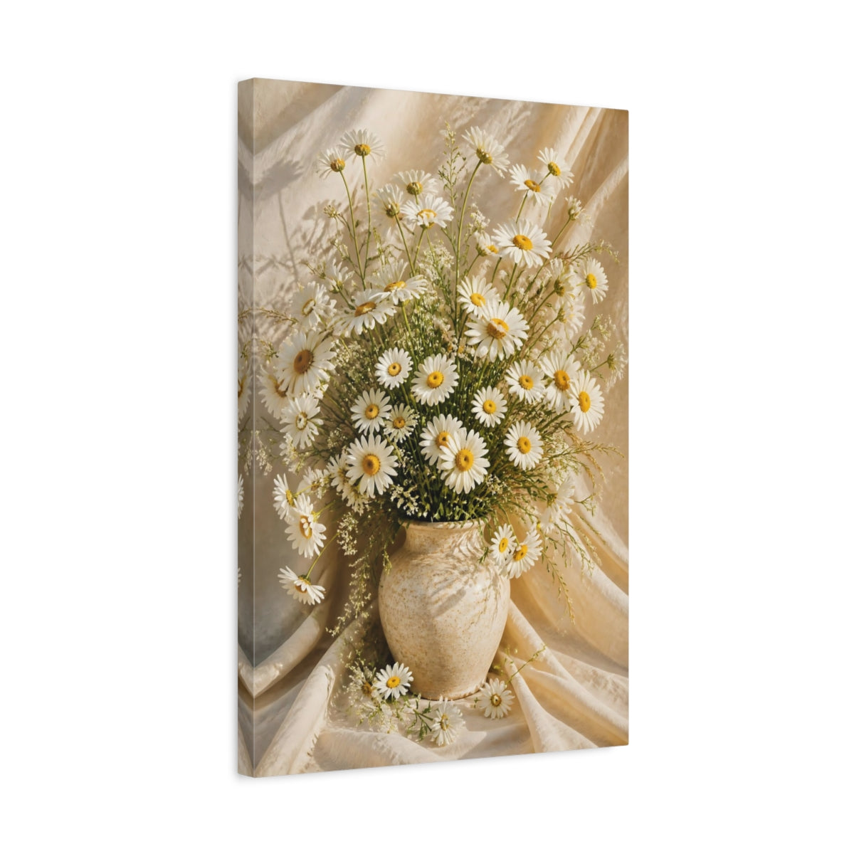 Side Mockup 3. Sunlit White Daisy Flowers shown as canvas print