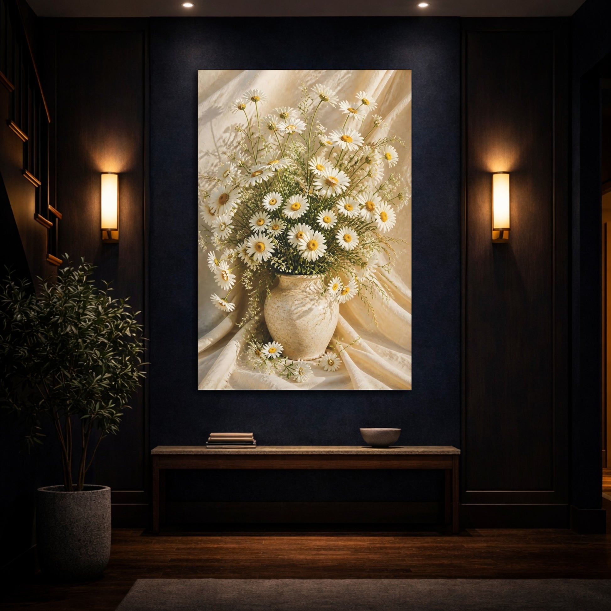 Mockup 4. Sunlit White Daisy Flowers shown as canvas print