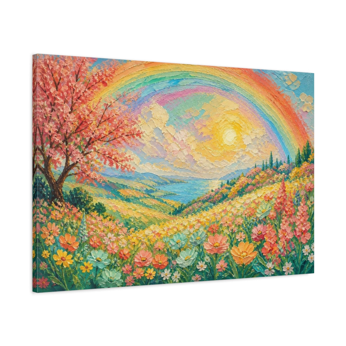 Main Mockup. Sunlit Wildflower Meadow shown as canvas print