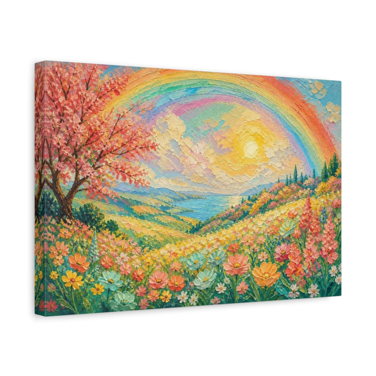 Side Mockup 4. Sunlit Wildflower Meadow shown as canvas print
