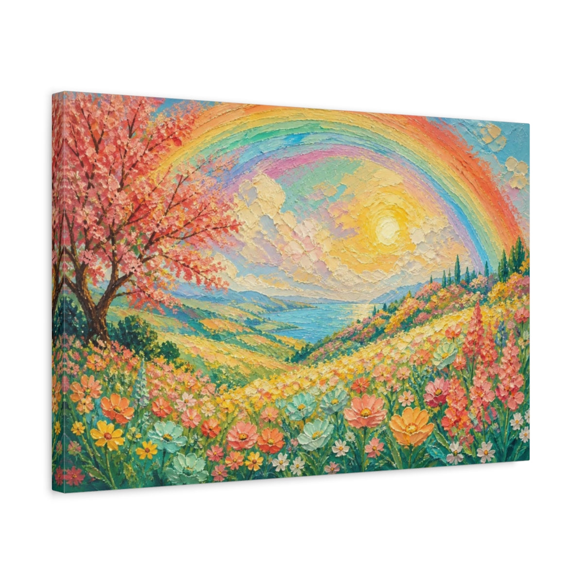 Side Mockup 3. Sunlit Wildflower Meadow shown as canvas print