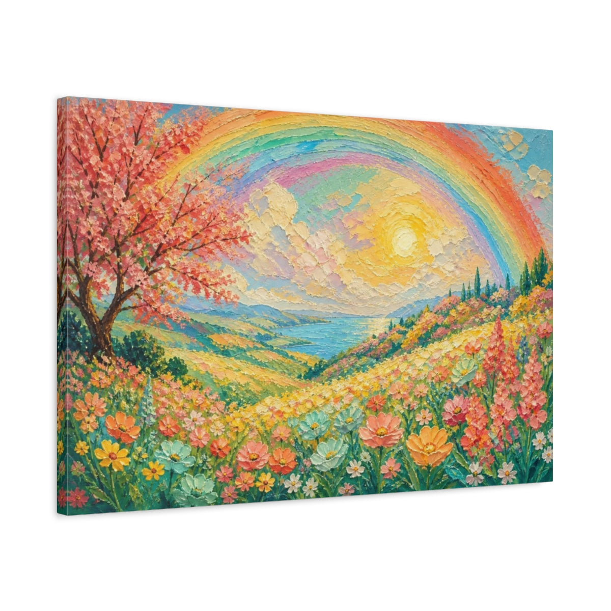 Side Mockup 2. Sunlit Wildflower Meadow shown as canvas print