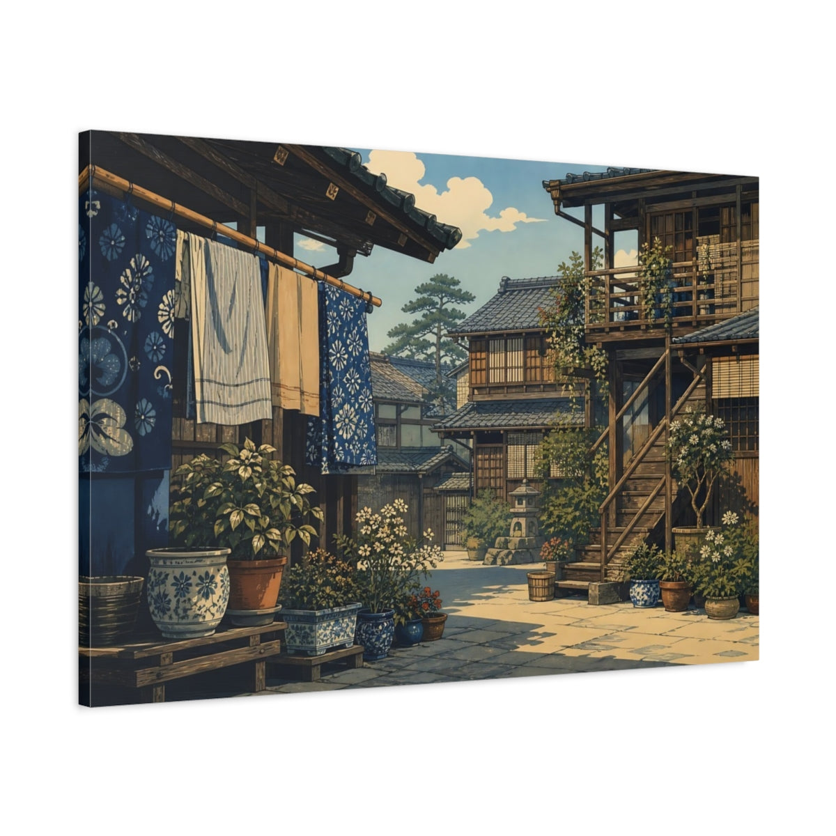 Main Mockup. Sunlit Wooden Alley shown as canvas print