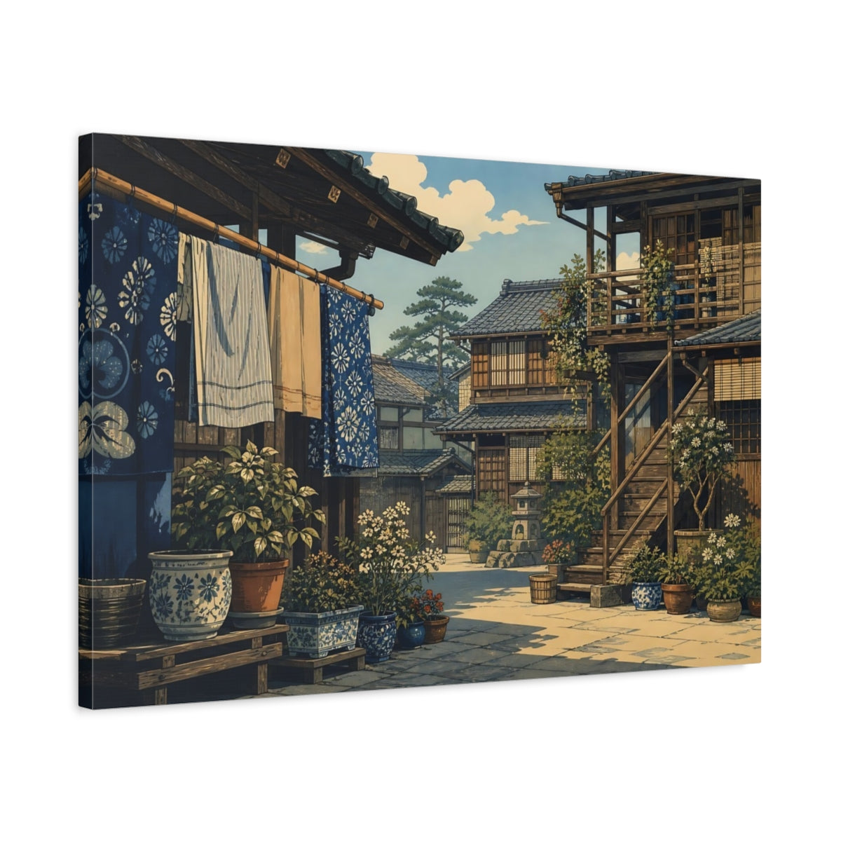 Side Mockup 2. Sunlit Wooden Alley shown as canvas print