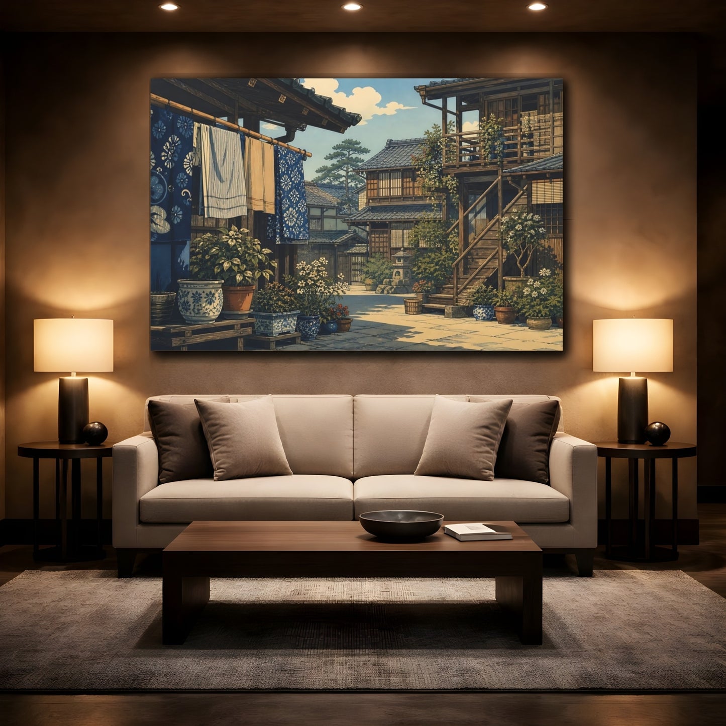 Mockup 2. Sunlit Wooden Alley shown as canvas print
