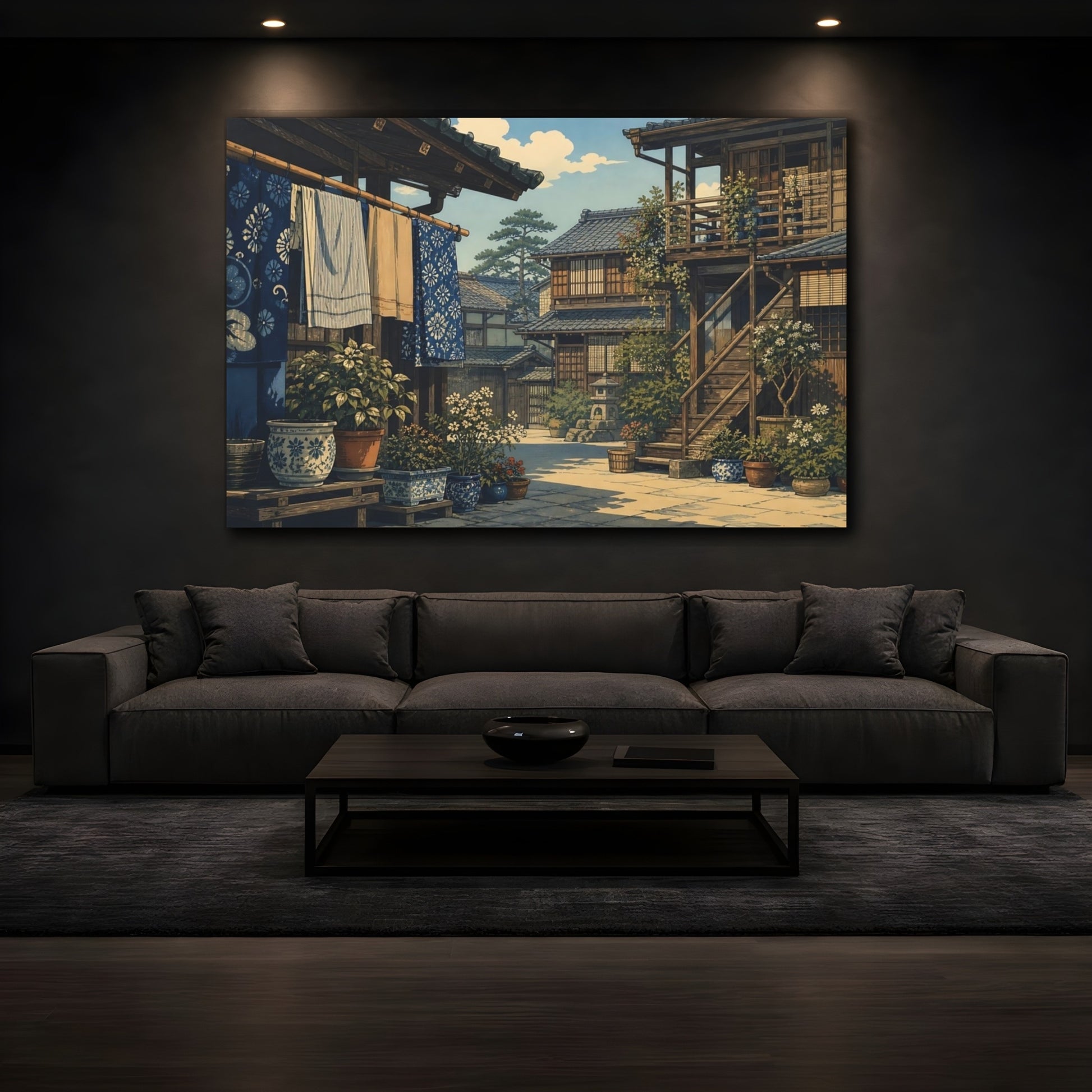 Mockup 3. Sunlit Wooden Alley shown as canvas print