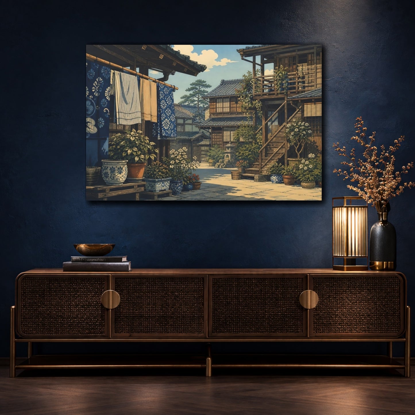 Mockup 4. Sunlit Wooden Alley shown as canvas print