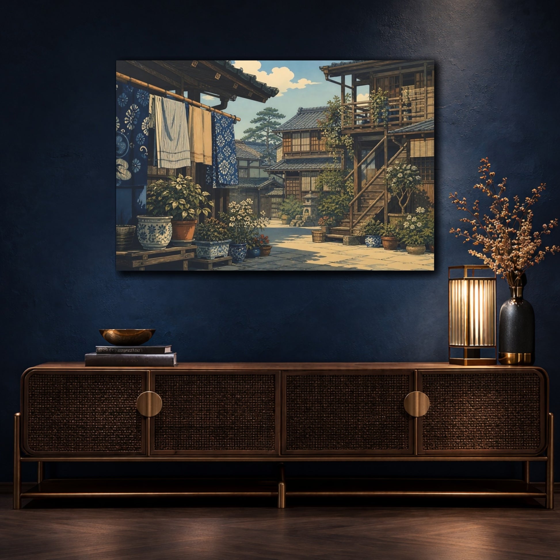 Mockup 4. Sunlit Wooden Alley shown as canvas print