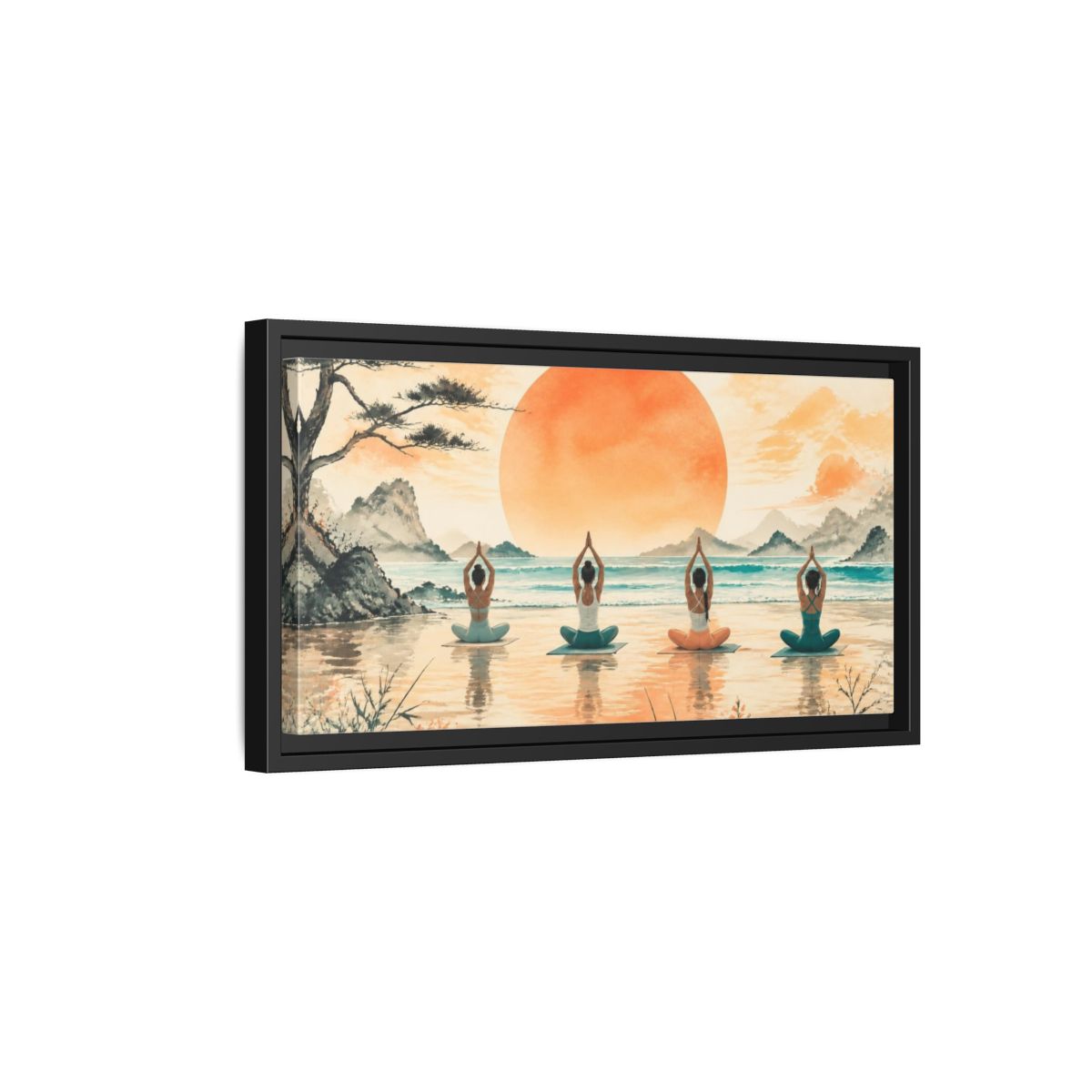 Side Mockup 8. Sunrise Beach Yoga Circle shown as framed canvas print