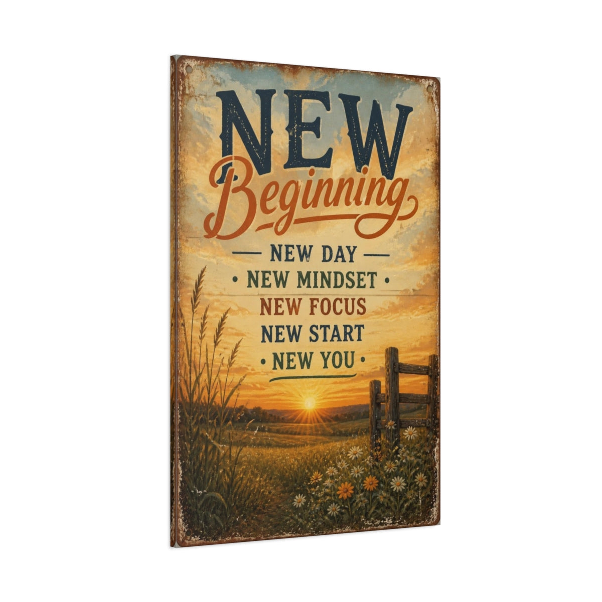 Side Mockup 1. Sunrise New Beginning Quote shown as canvas print