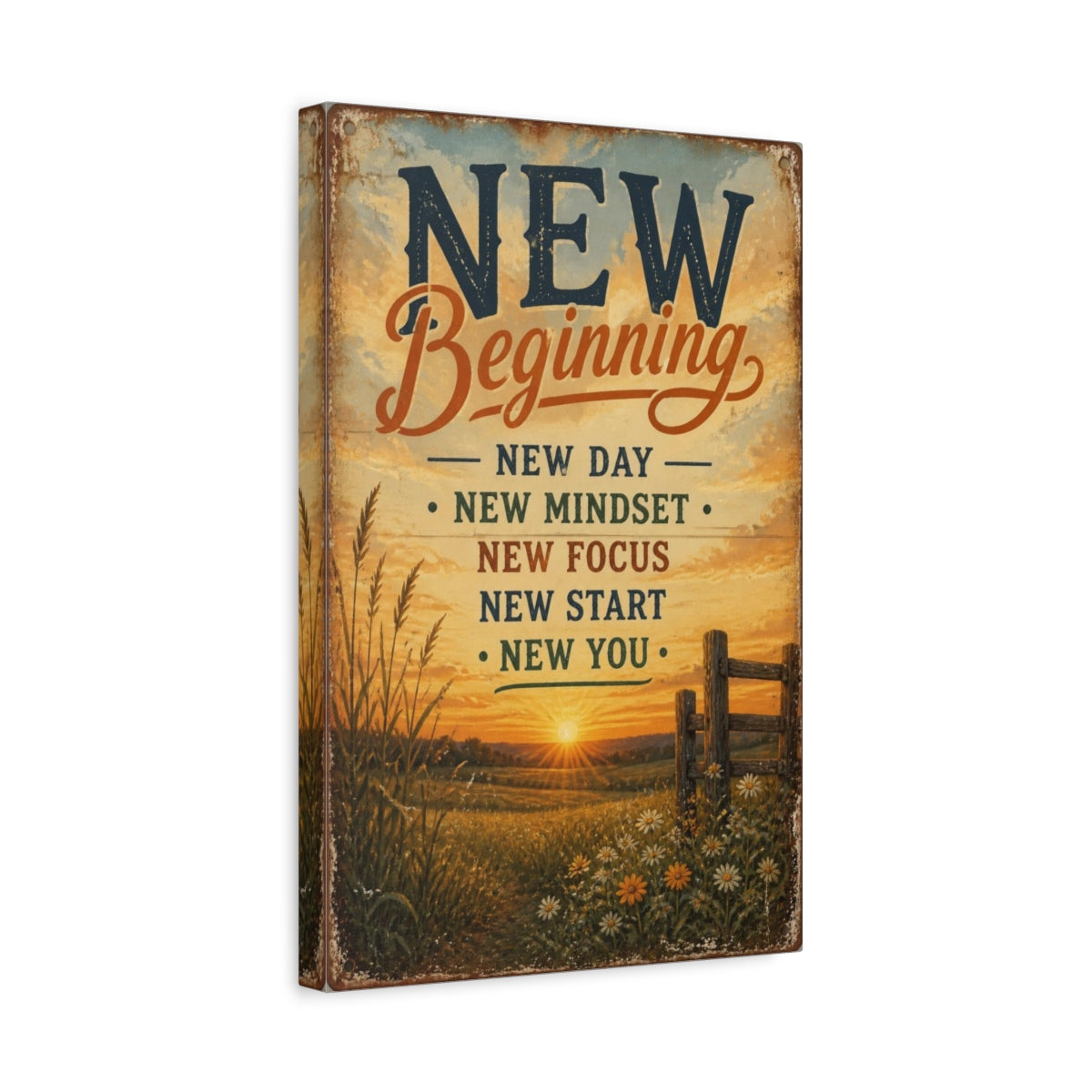 Side Mockup 4. Sunrise New Beginning Quote shown as canvas print