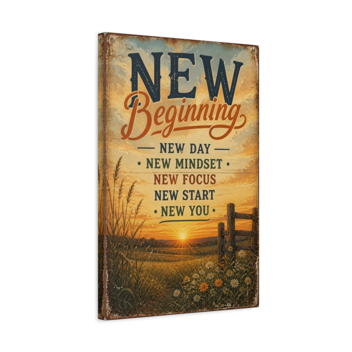 Side Mockup 3. Sunrise New Beginning Quote shown as canvas print