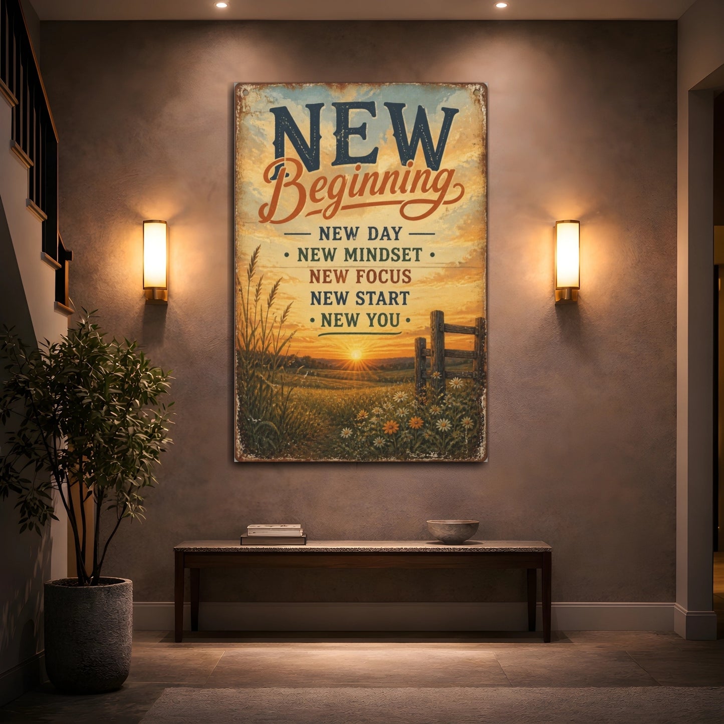 Mockup 2. Sunrise New Beginning Quote shown as canvas print