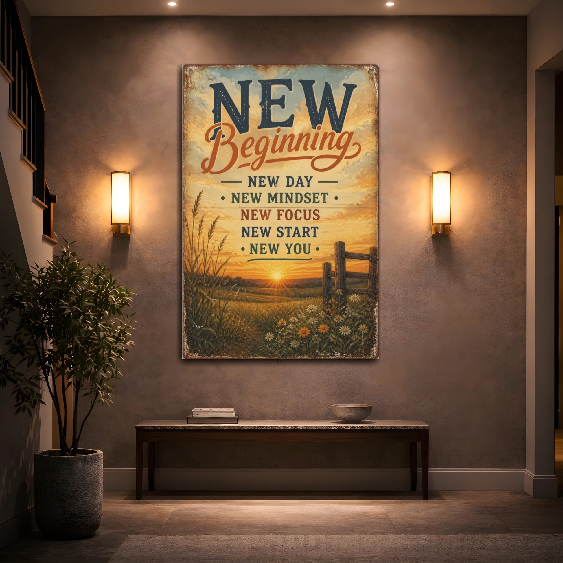Mockup 2. Sunrise New Beginning Quote shown as canvas print