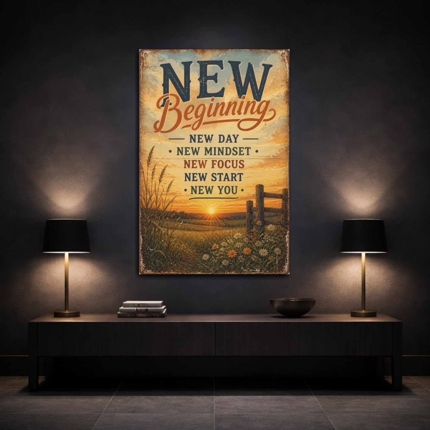 Mockup 3. Sunrise New Beginning Quote shown as canvas print