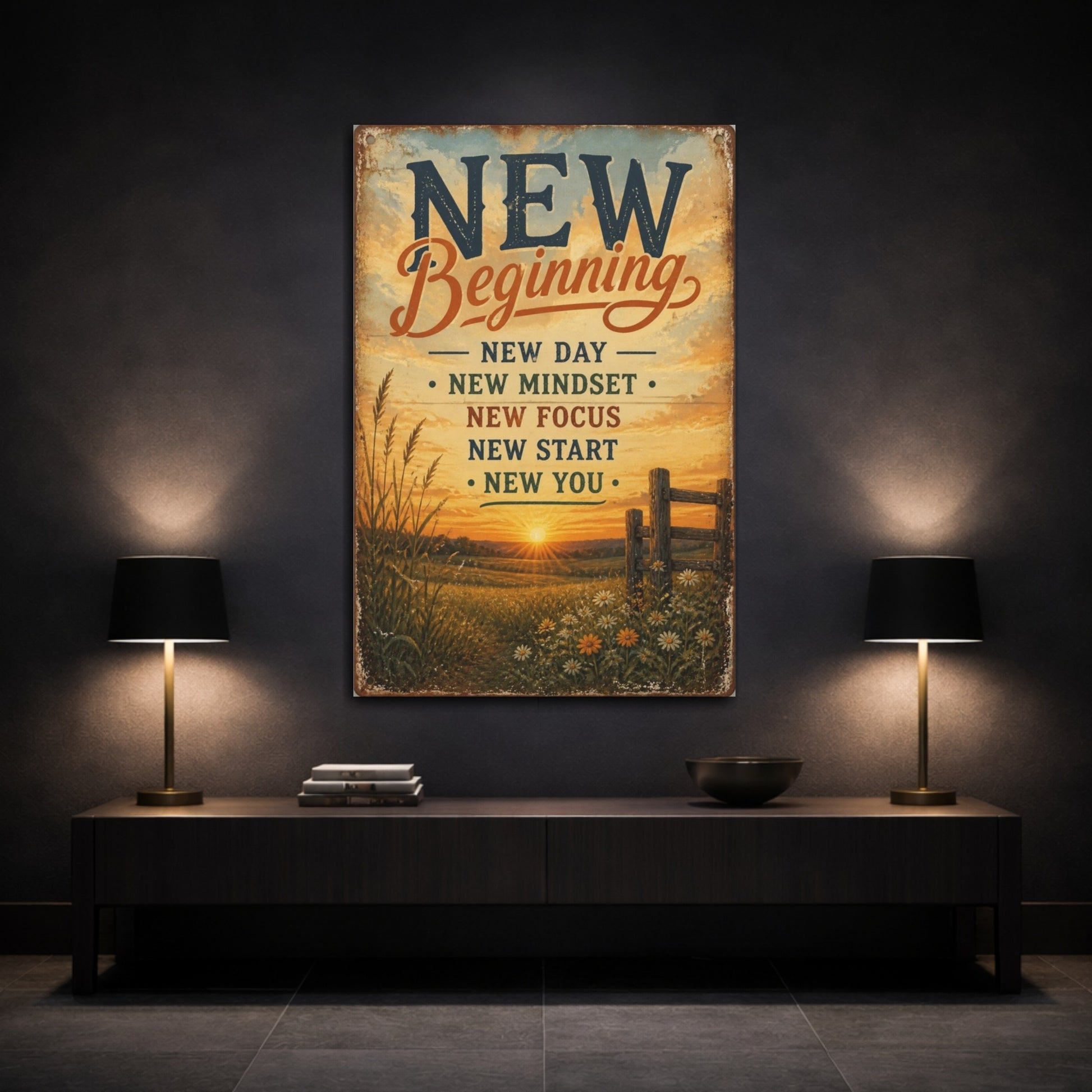Mockup 3. Sunrise New Beginning Quote shown as canvas print