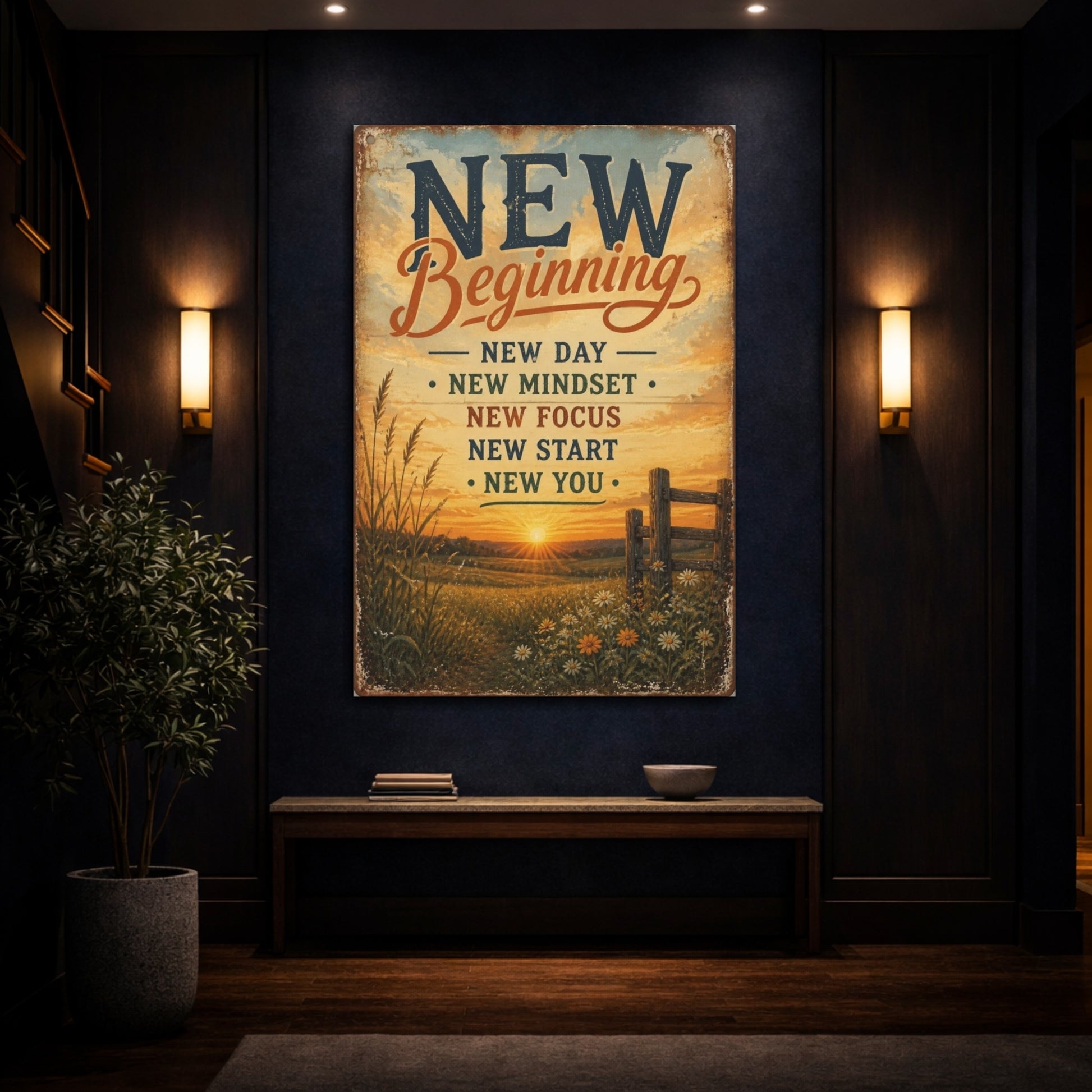 Mockup 4. Sunrise New Beginning Quote shown as canvas print