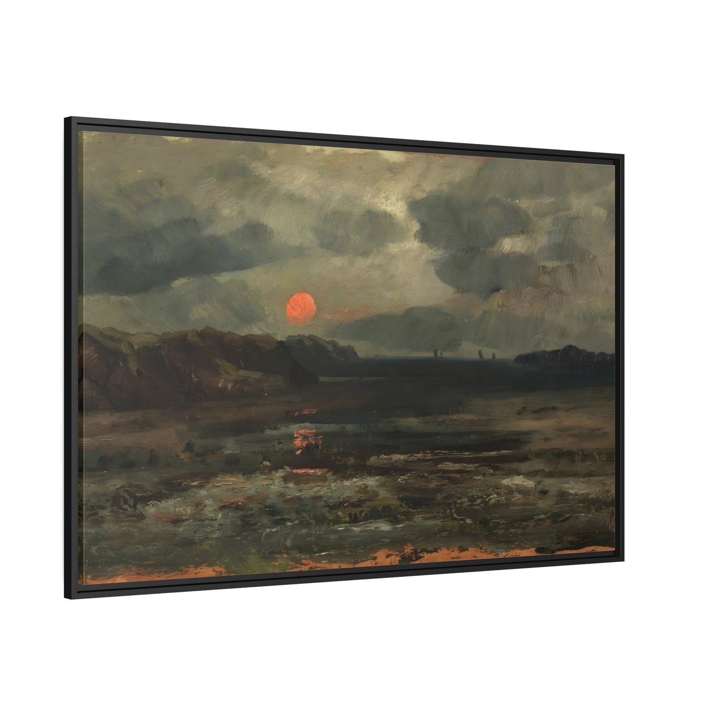 Sunrise over Fishing Waters by William Norton - Nature Moody Landscape Canvas Wall Art Print in Frame