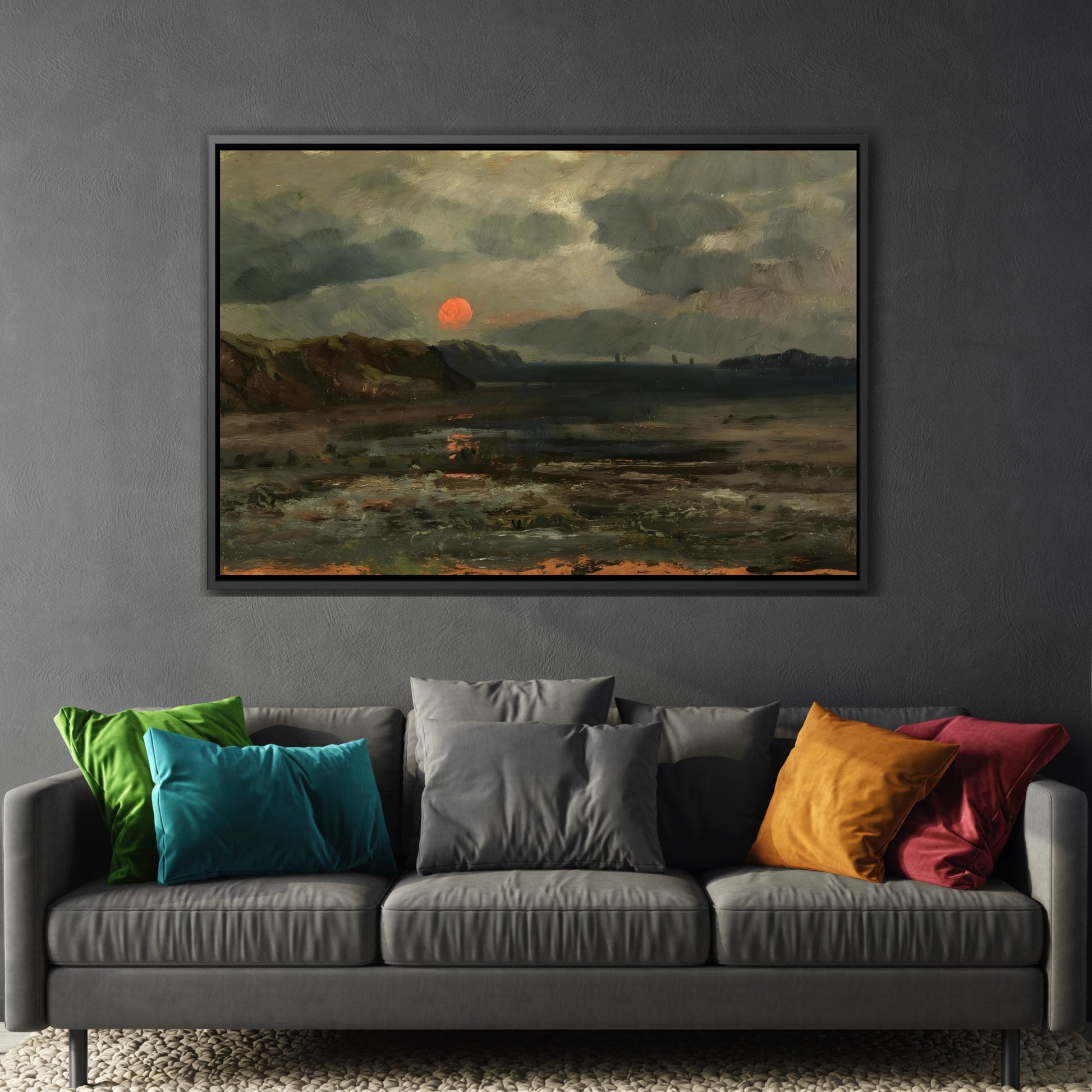 Sunrise over Fishing Waters by William Norton - Nature Moody Landscape Canvas Wall Art Print in Frame