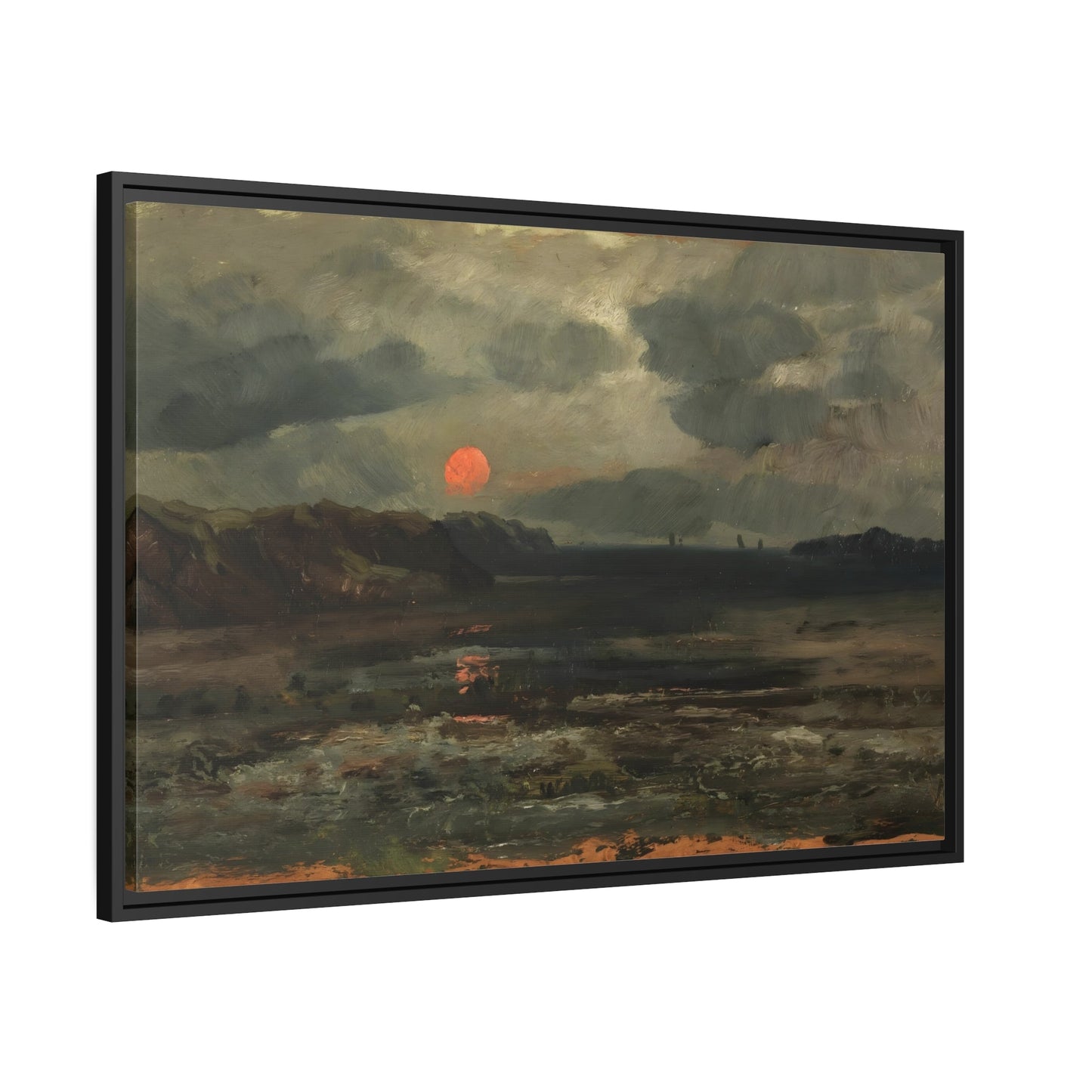 Sunrise over Fishing Waters by William Norton - Nature Moody Landscape Canvas Wall Art Print in Frame