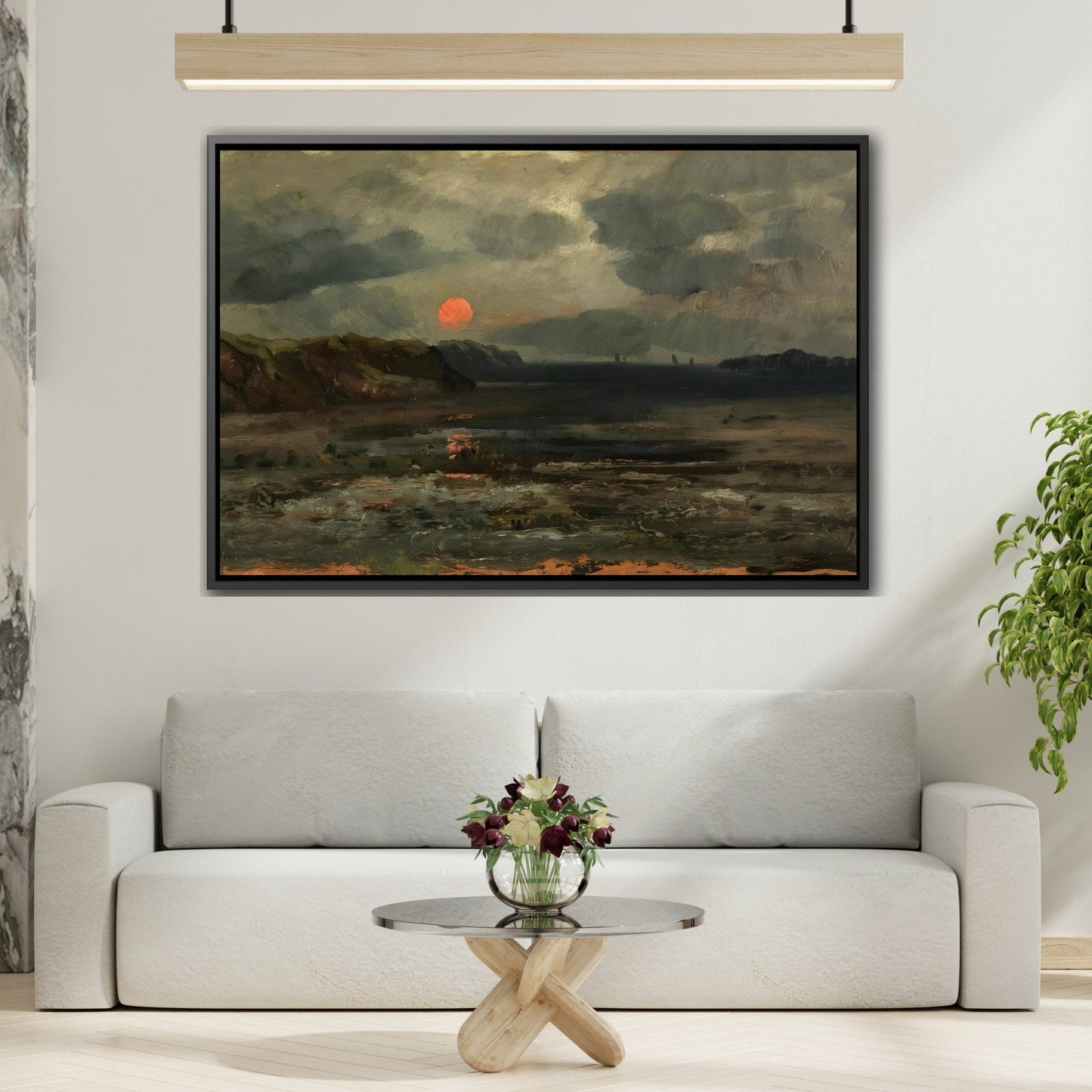 Sunrise over Fishing Waters by William Norton - Nature Moody Landscape Canvas Wall Art Print in Frame